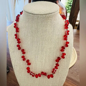 Beautiful Red silver glass bead, magnetic closure necklace